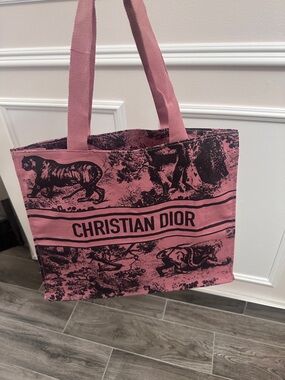 Dior Pink and Black Toile Canvas Tote with Christian Dior Logo